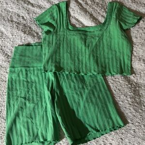 Aerie Green Ribbed Bike Short & Short Sleeve Top Set Size XL